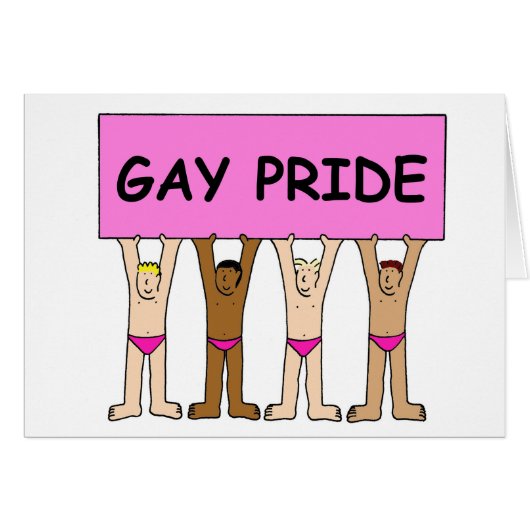 Gay Pride Humor Cartoon Mannen in roze onderbroek (Voorkant Horizontaal)