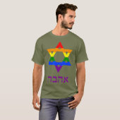 Gay Pride Jewish Star van David Hebrew Love Flag T-shirt (Voorkant volledig)