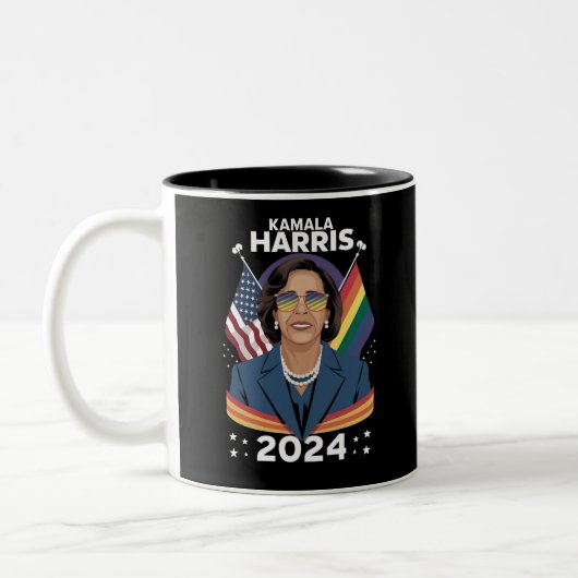 Gay Pride Kamala Harris 2024 Vice President LGBTQ+ Tweekleurige Koffiemok (Links)