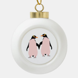 Gay Pride Lesbian Penguins Holding Hands Keramische Bal Ornament