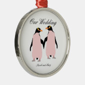 Gay Pride Lesbian Penguins Holding Hands Metalen Ornament (Rechts)