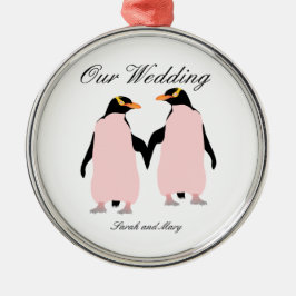 Gay Pride Lesbian Penguins Holding Hands Metalen Ornament
