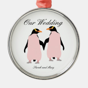 Gay Pride Lesbian Penguins Holding Hands Metalen Ornament