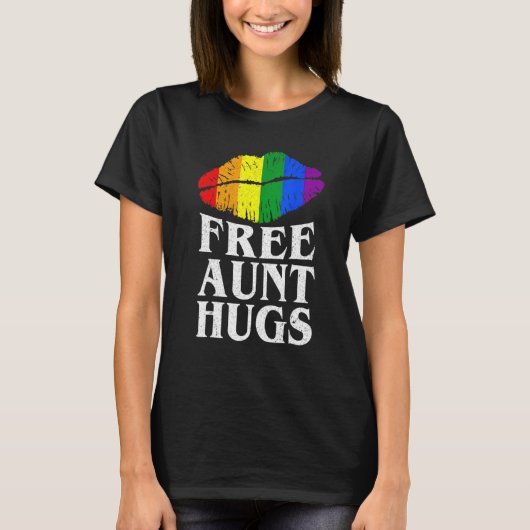 Gay Pride Lesbian Rainbow Lips LGBTQ Free tante Hu T-shirt (Voorkant)