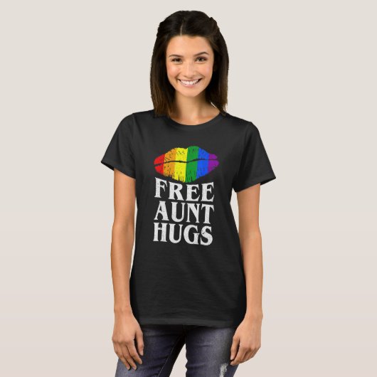 Gay Pride Lesbian Rainbow Lips LGBTQ Free tante Hu T-shirt (Voorkant volledig)