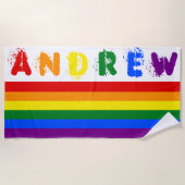 Gay Pride LGBT Rainbow Custom Name 6 Letters Strandlaken (Voorkant)