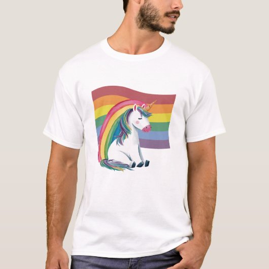 Gay Pride LGBT Rainbow Eenhoorn T-shirt (Voorkant)
