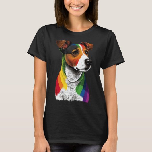 Gay Pride LGBT Rainbow Flag on Jack Russell Terrie T-shirt (Voorkant)