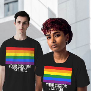 Gay pride LGBT Rainbow Stripes Aangepaste tekst zw T-shirt