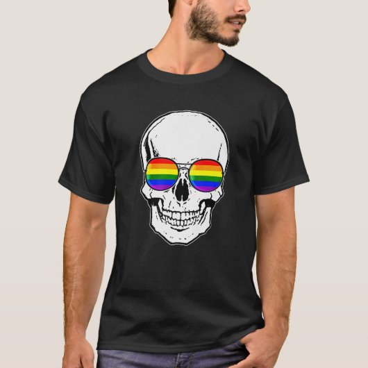 Gay Pride LGBT Skull met regenboogzonnebril T-shirt (Voorkant)