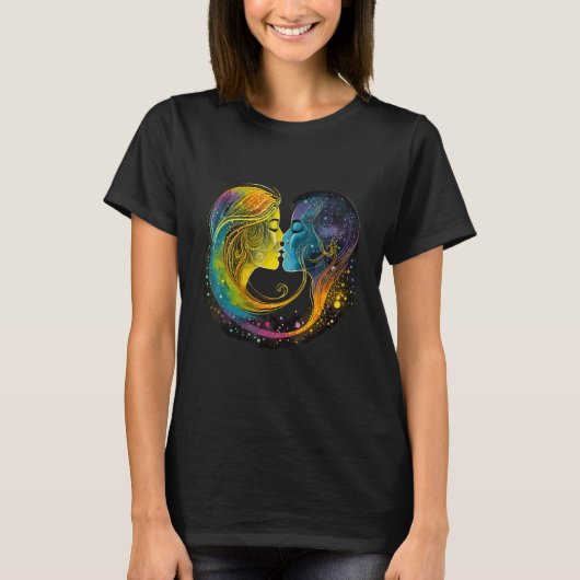 Gay Pride LGBTQ+ Lesbian Rainbow Kiss T-shirt (Voorkant)