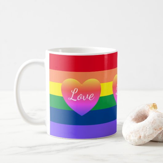 Gay Pride LGBTQ Rainbow Flag Hearts Koffiemok (Met donut)