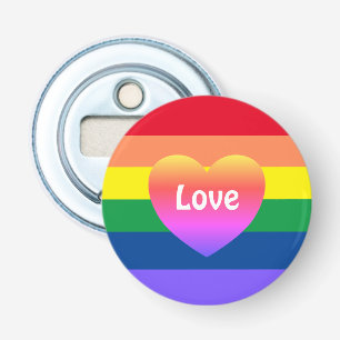 Gay Pride LGBTQ Rainbow Heart Button Flesopener