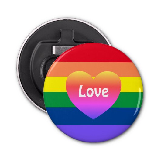 Gay Pride LGBTQ Rainbow Heart Button Flesopener (Voorkant)