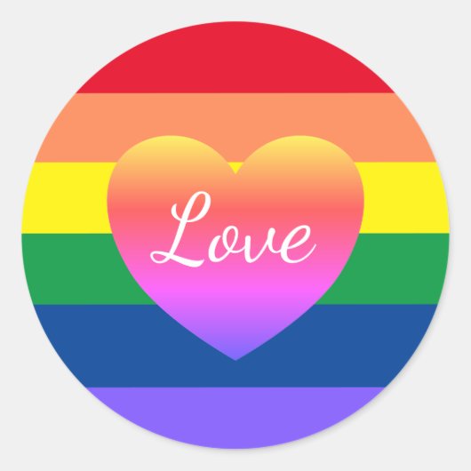Gay Pride LGBTQ Rainbow Heart Ronde Sticker (Voorkant)