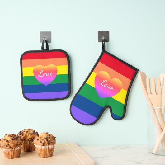 Gay Pride LGBTQ Rainbow Pride Kleurrijk Ovenwant & Pannenlap Set (Insitu(Ophanging))