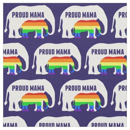 Gay Pride Ma Proud Mama Elephant Rainbow LGBTQ Stof (Close Up)