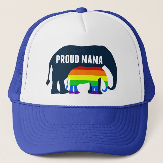 Gay Pride Ma Proud Mama Elephant Rainbow LGBTQ Trucker Pet (Voorkant)