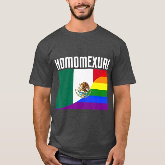 Gay Pride Mexican Rainbow Flag Proud Homoseksueel T-shirt (Voorkant)