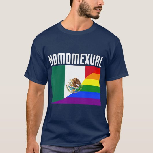 Gay Pride Mexican Rainbow Flag Proud Homoseksueel T-shirt (Voorkant)