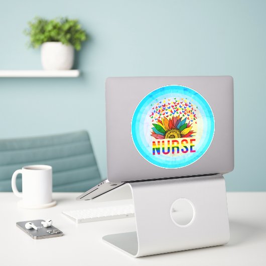 Gay Pride Nurse Sticker (Laptop op bureau)