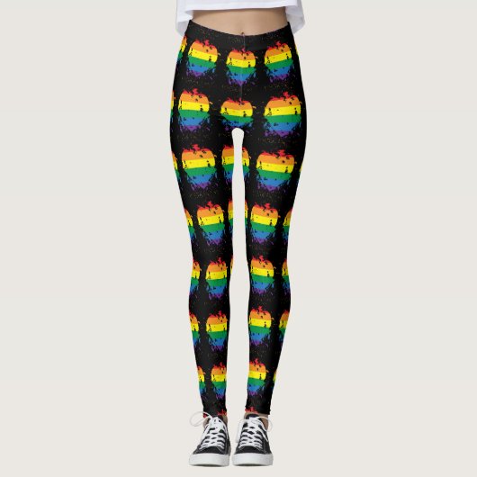 Gay Pride Paint Splatter Heart Leggings (Voorkant)