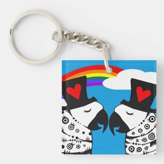 Gay Pride Parrots met regenboog Sleutelhanger (Voorkant)