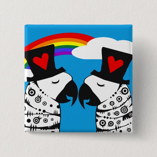 Gay Pride Parrots met regenboog Vierkante Button 5,1 Cm (Voorkant)