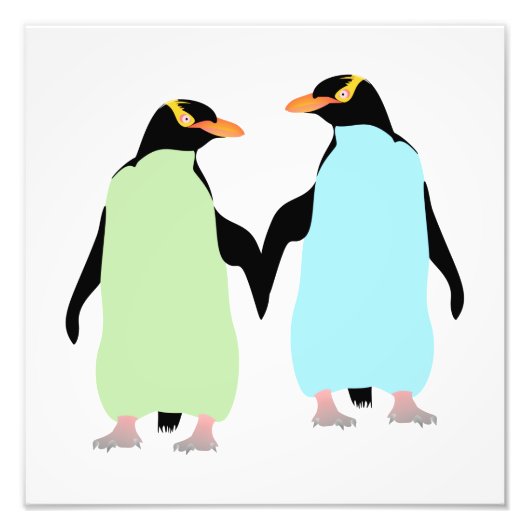 Gay Pride Penguins Holding Hands Foto Afdruk (Voorkant)