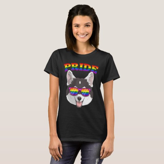 Gay Pride Pomsky Dog Husky Mixed Pommeren met l T-shirt (Voorkant volledig)