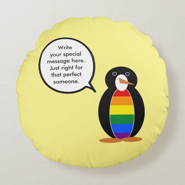 Gay Pride Praat Mevr. Pinguïn Gepersonaliseerd Rond Kussen (Voorkant)