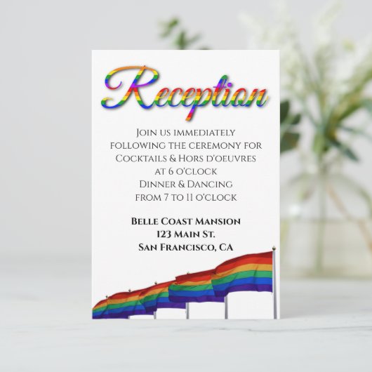 Gay Pride Rainbow bruiloft receptie Kaart (Staand voorkant)