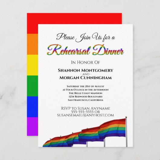 Gay Pride Rainbow bruiloft repetitie diner Kaart (Voorkant / Achterkant)