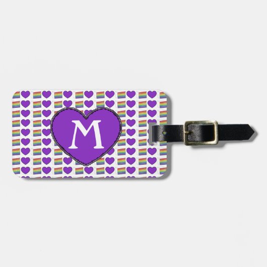 Gay Pride Rainbow Cake Paars Heart Monogram Bagagelabel (Voorkant horizontaal)
