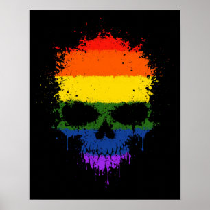 Gay Pride Rainbow Driving Splatter Skull Poster