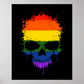Gay Pride Rainbow Driving Splatter Skull Poster