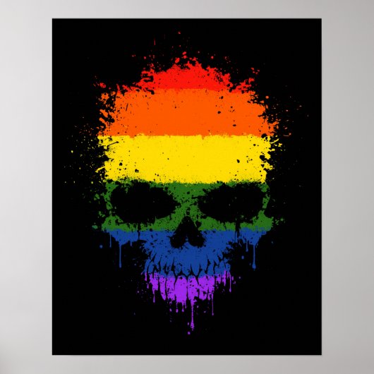 Gay Pride Rainbow Driving Splatter Skull Poster (Voorkant)