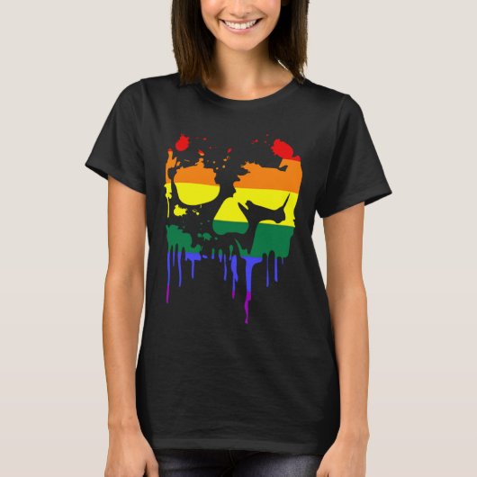 Gay Pride Rainbow Flag Halloween Skull Shirt (Voorkant)