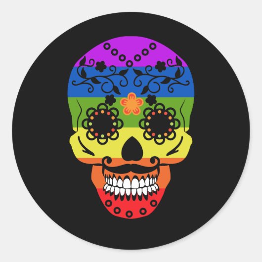 Gay Pride Rainbow Flag Sugar Skull Ronde Sticker (Voorkant)