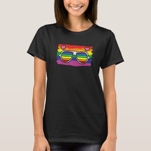 Gay Pride Rainbow Flag Sunglasses Human Rights Pro T-shirt (Voorkant)