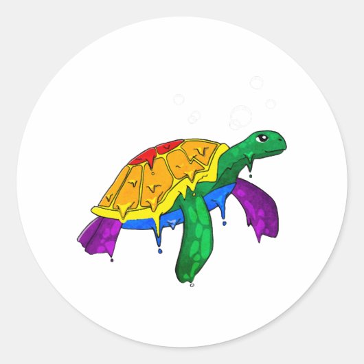 Gay Pride Rainbow Flag Zee Turtle Subtle LGBTQ Ronde Sticker (Voorkant)