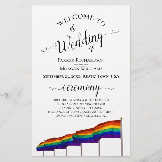 Gay Pride Rainbow Flags Budget Wedding Programme (Voorkant)