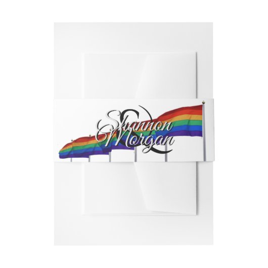 Gay Pride Rainbow Flags Wedding Belly Band Uitnodigingen Wikkel (Voorkant Voorbeeld)