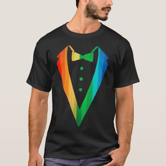 Gay Pride Rainbow Grafische Tuxedo Mannen Vrouwen  T-shirt (Voorkant)