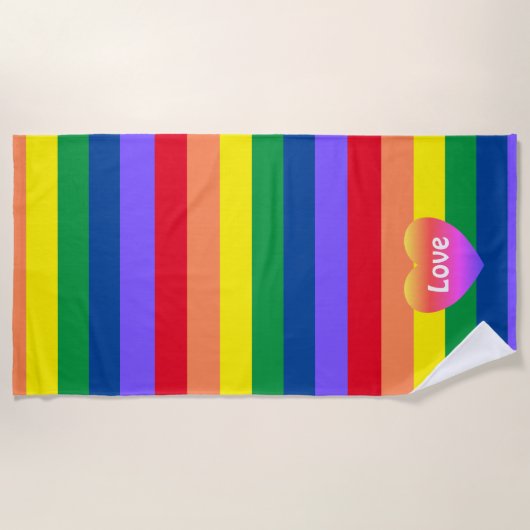 Gay Pride Rainbow Heart LGBTQ Gelijkheid Strandlaken (Voorkant)