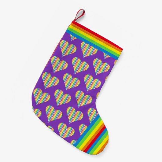 Gay PRIDE Rainbow Heart Love LGBTQ Kleine Kerstsok (Voorkant (Hangend))