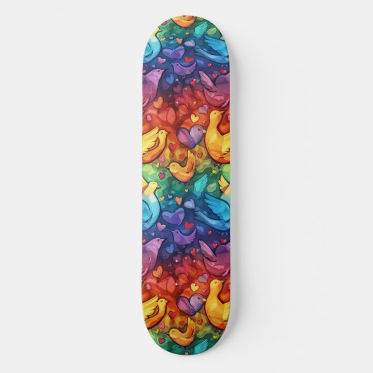 Gay Pride Rainbow Hearts Doves LGBTQ+ Skateboard (Voorkant)