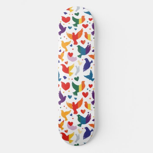 Gay Pride Rainbow Hearts Doves LGBTQ+ Skateboard (Voorkant)
