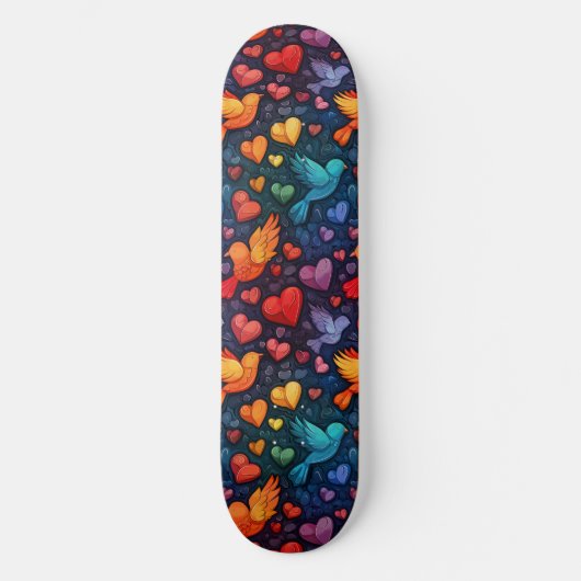 Gay Pride Rainbow Hearts Doves LGBTQ+ Skateboard (Voorkant)