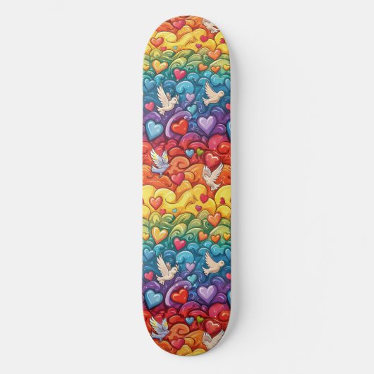 Gay Pride Rainbow Hearts LGBTQ+ Skateboard (Voorkant)